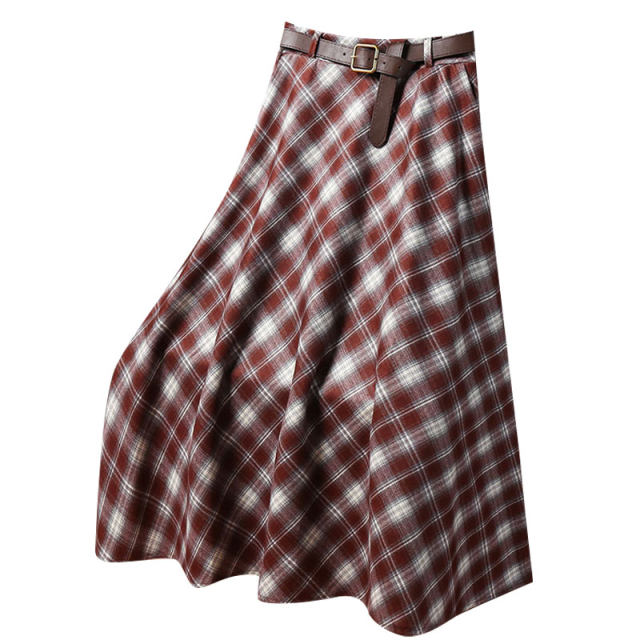 Retro pocket plaid skirt for women 2025 spring and autumn new small high-waisted slim skirt for women