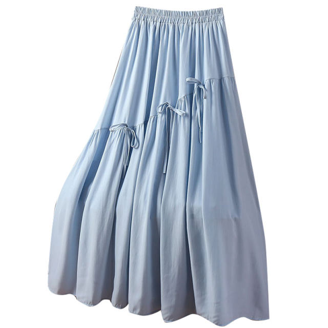 Ouruo style irregular splicing bow skirt 2025 spring and summer new high-waisted slim A-line long skirt