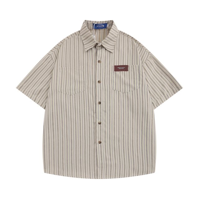 XOL original Japanese striped lapel short -sleeved shirt men's niche design sensor retro port wind chIC shirt summer
