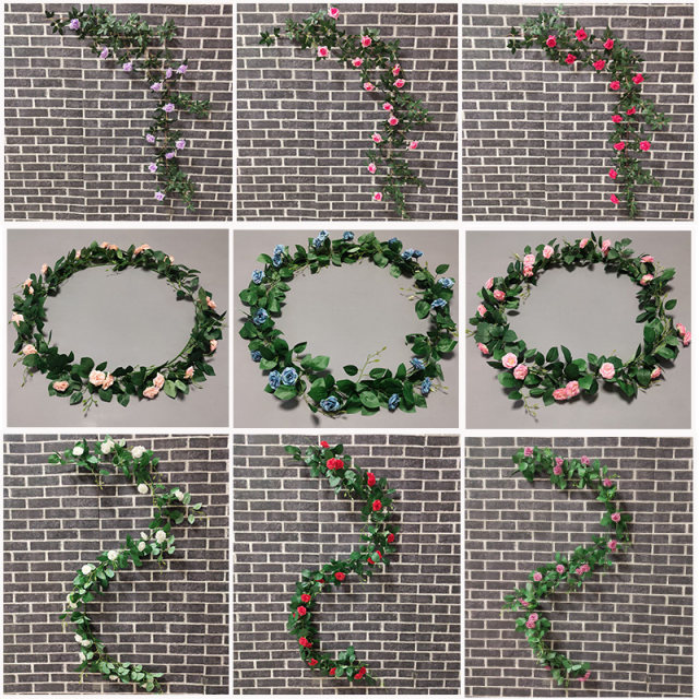 Simulated plants, roses, artificial flowers, rattan wedding arches, stair handrails, air-conditioning pipes, winding and blocking ceiling decoration