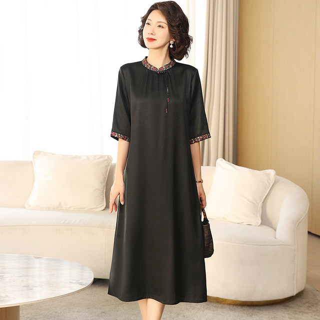 High-end Xiangyunsha silk dress for women, new Chinese style mom ...