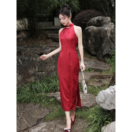 Red Cheongsam Toast 2023 New Young Bride Engagement Backdoor Dress Sleeveless Woman Daily