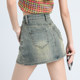 American retro denim short skirt for women in summer large size new hot girl elastic slim A-line skirt anti-exposure hip-cover skirt