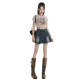 American all-match denim short skirt for women summer new large size pleated skirt small high waist slimming A-line skirt