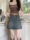 Cement grey hot girl denim skirt for women in summer high waist slim large size fashionable hip-pack skirt versatile A-line skirt
