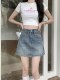 Retro blue denim skirt for women with high waist summer large size fat mm loose slim pear-shaped body A-line skirt
