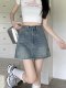 Retro blue denim skirt for women with high waist summer large size fat mm loose slim pear-shaped body A-line skirt
