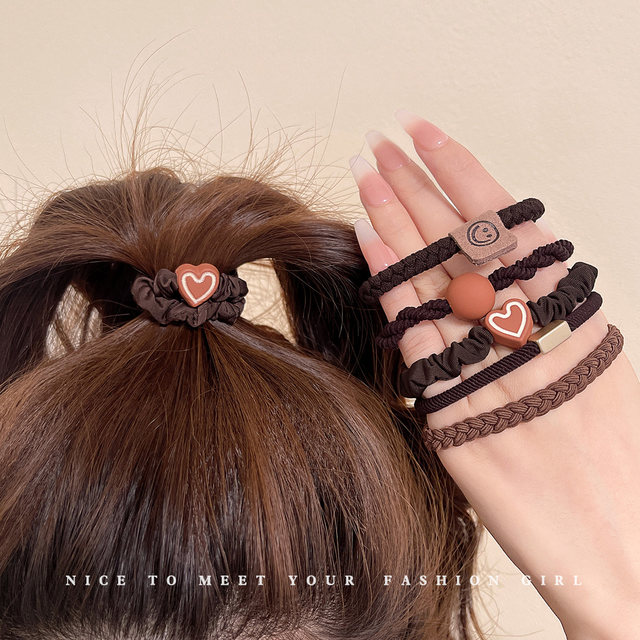 Temperament and love hair rope women 2025 new high elastic durable head rope rubber band tying hair hair ring headgear leather case
