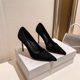 European and American French 2025 spring new style etiquette red sole black high heels for women's slim heels professional sexy pointed-toe shoes