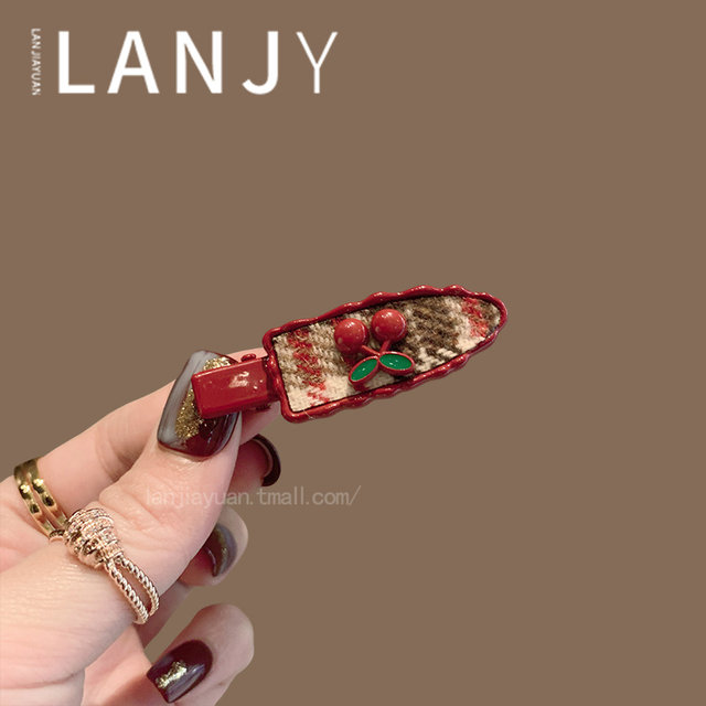 
New sweet girl cute fruit cherry hair clip college style pattern alloy duckblade clip bang clip