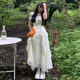 Super fairy-like long-sleeved ruffle short-sleeved dress for women in summer 2025 new French gentle style waist-hugging long skirt
