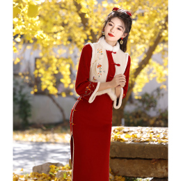 Winter cheongsam 2024 new Chinese women's new autumn and winter year jacket New Year's Daywear Tang women's vest