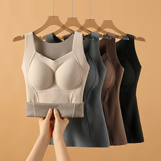 Graphene slim fit and warm vest for women 2025 new autumn and winter inner wear with chest pad base underwear plus velvet top