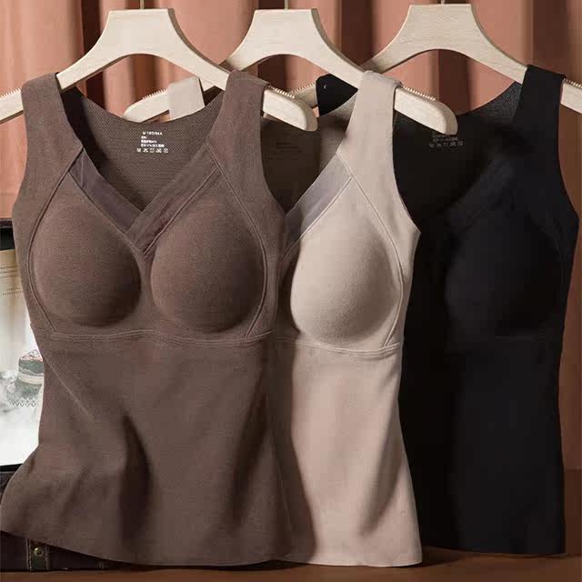 Graphene thermal vest for women in autumn and winter plus velvet and thickened heating velvet with chest pad integrated fixed cup underwear