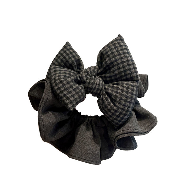 Black and gray plaid bow hair tie Korean high-end hair accessories headband 2025 new texture fabric intestine hair tie for women