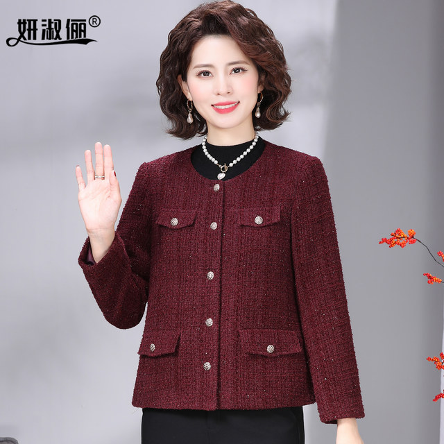 
Temperament Mom Autumn Jacket 2025 New Middle-aged and Old Women's Clothing 40 Years Old Fashionable Wool Small Fragrance Style Wedding Top