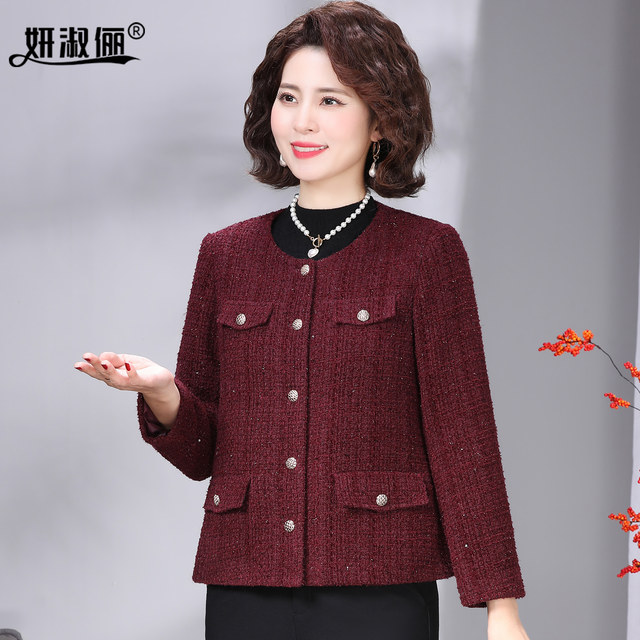 
Temperament Mom Autumn Jacket 2025 New Middle-aged and Old Women's Clothing 40 Years Old Fashionable Wool Small Fragrance Style Wedding Top