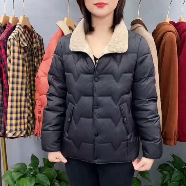The net version of the double pocket, the lap lapel cotton jacket, the female cold -keeping warm cotton jacket, fashion leisure, simple middle -aged and elderly women's clothing