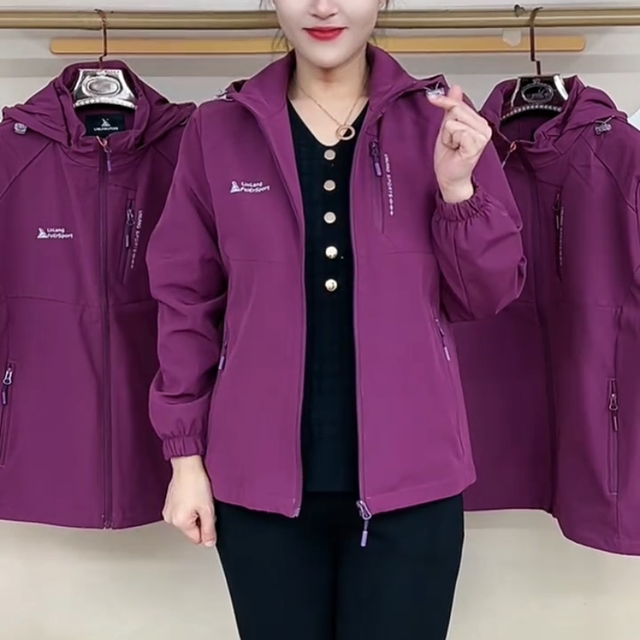 
New clean version letter logo hood zipper jacket windproof warm jacket casual commuting middle-aged and elderly women's clothing
