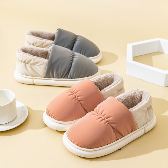 Men's winter indoor heel warm thick-soled home down waterproof cotton slippers for women that can be worn outside