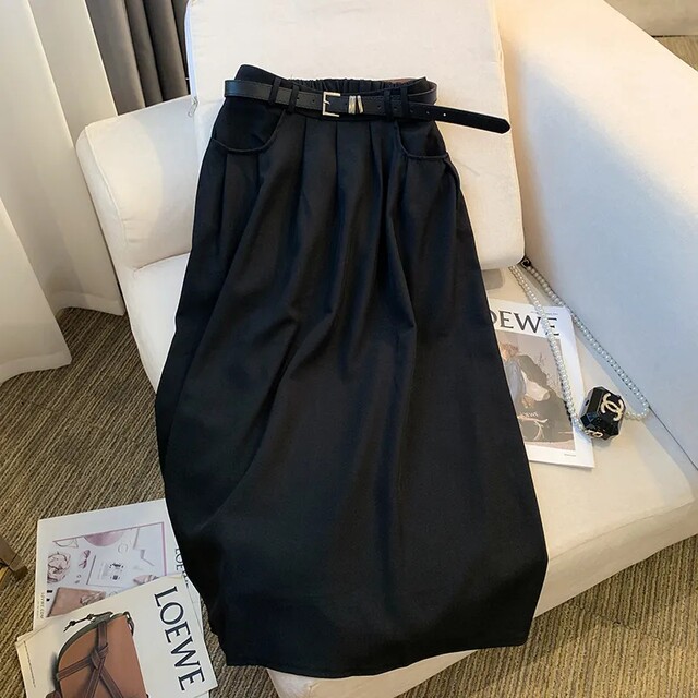 Fat mm large size 300 Jin [Jin equals 0.5 kg] Retro A-line skirt for women loose and slim high waist drooping mid-length suit skirt