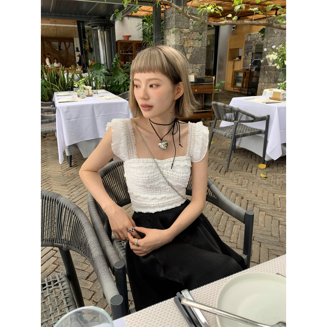 Chenmi Fan Lace sling top for women short slim design summer white sleeveless shirt