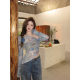 American hot girl slanted off-shoulder long-sleeved T-shirt for women in spring irregular high-slim sunscreen mesh top