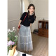 Sweet and transparent layered mesh skirt for women's spring versatile high-waist midi skirt A-line skirt