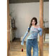 American hot girl slanted off-shoulder long-sleeved T-shirt for women in spring irregular high-slim sunscreen mesh top