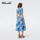 DVF2025 spring and summer new POLO neck short-sleeved tea skirt vine flowers plant printed dress DS1T012