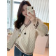 Cookie milk coffee college style sweater fashion contrasting color v-neck embroidered top for women H624Z16915