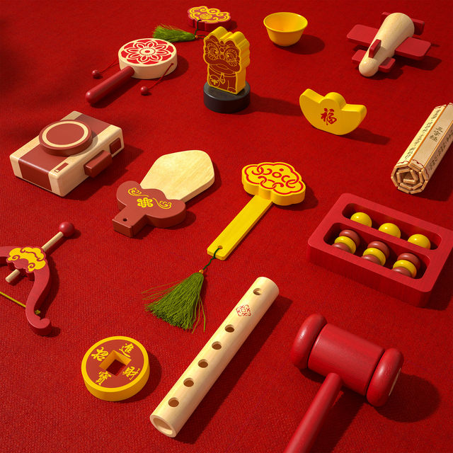 Muwanshijia solid wood Chinese style weekly grab props and supplies set one year old gift draw lots birthday arrangement full set of carpets