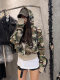American hot girl slim camouflage cardigan hooded sweatshirt for women 2024 new spring and autumn retro zipper long-sleeved jacket