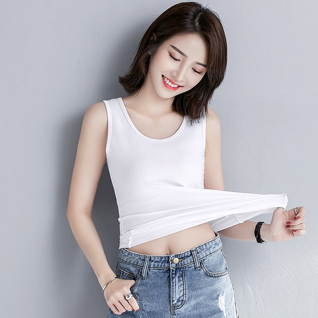 White cotton vest for women wearing summer exterior slim fit basic versatile base strap sleeveless sports T-shirt