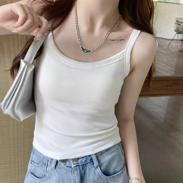 Versatile threaded white small camisole for women 2025 new inner top for women summer outer wear beautiful back ice silk base