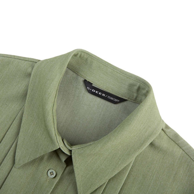 Sdeer San Dior women's clothing fresh and literary waist-closing mesh smudged flared sleeve shirt S24260405
