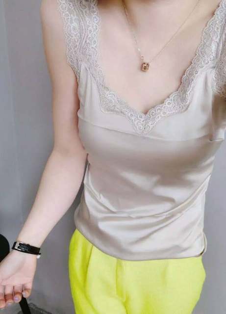 European station mulberry silk camisole women's satin lace inner with slim fit plus size top as base