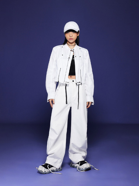 Tuogu white workwear short jacket for women spring 2025 new fashionable short windbreaker sports jacket top C50718
