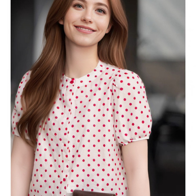 Summer thin fashion polka dot printed puff sleeve short-sleeved shirt for women in summer new breathable small fresh top