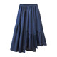 Large size women's elastic high waist tensile denim skirt summer fat mm irregular versatile ruffled A-line skirt