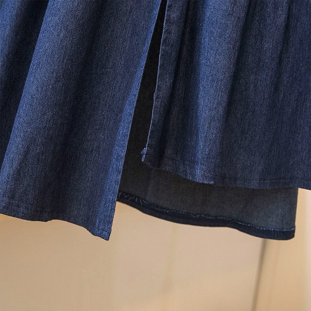 Large size women's elastic high waist tensile denim skirt summer fat mm irregular versatile ruffled A-line skirt