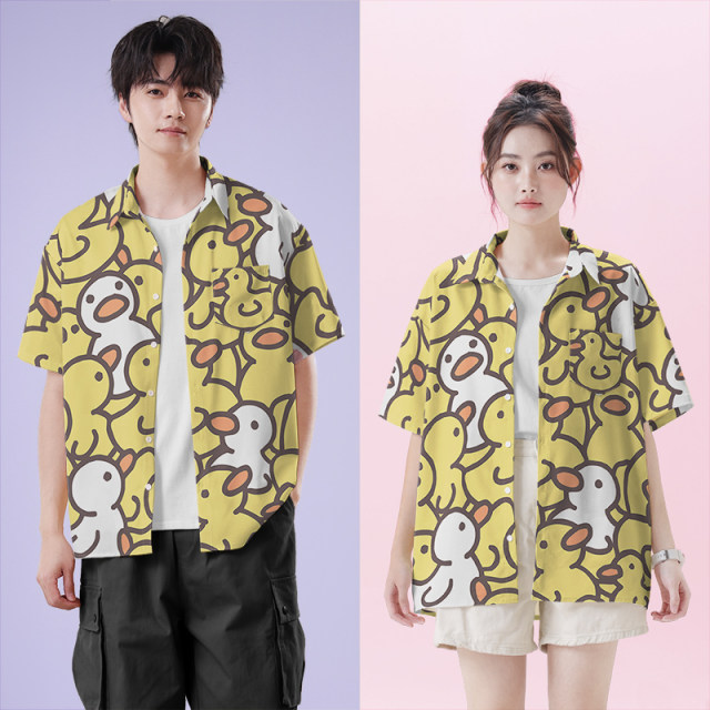 Cartoon cute duck head yellow duckling large size short-sleeved shirt men's clothing women's clothing Hong Kong style brand shirt design without boundaries
