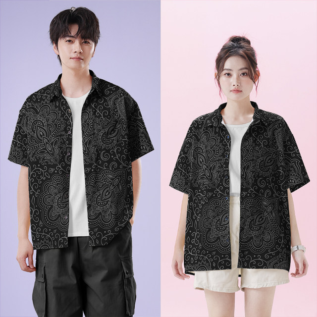 Cashew pattern totem ethnic style large-size short-sleeved shirt men's and women's fashion brand ins pussy shirt design without boundaries