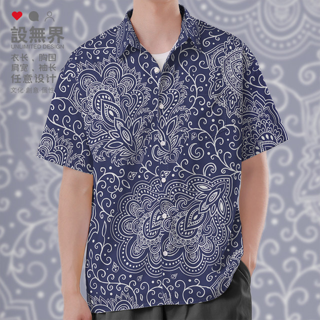 Cashew pattern totem ethnic style large-size short-sleeved shirt men's and women's fashion brand ins pussy shirt design without boundaries