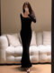 The lady's temperament is slim square collar and step-by-step lotus black long-sleeved dress for women with large size sexy knitted fishtail long skirt