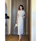 XZY/Xin Zhengyan, a slightly fat lady with a slanted shoulders and neck dress for women 25 years summer pleated waist-hugging long skirt