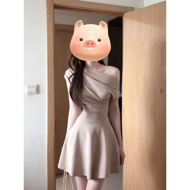 XZY slightly fat French temperament high intelligence and slim shoulder dress for women 25 years summer slim waist slim short skirt