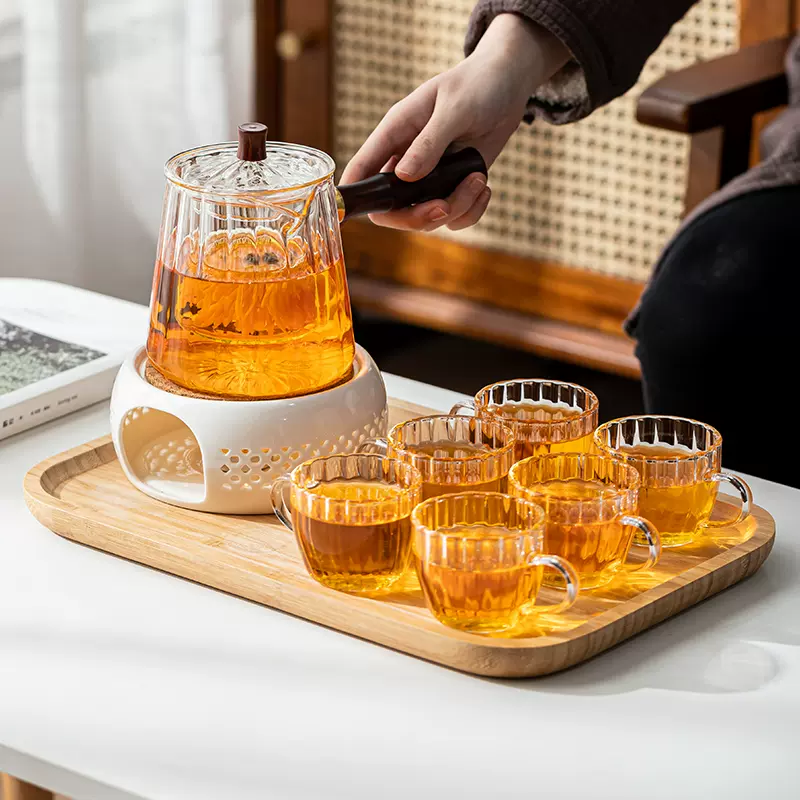 下午茶茶具套装家用简约现代泡花茶壶蜡烛加热底座玻璃煮茶花