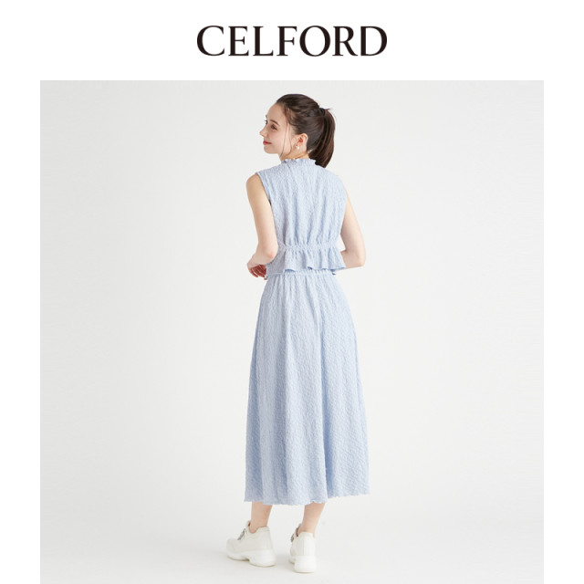 CELFORD2024 early autumn new product Japanese elegant textured jacquard sleeveless turtleneck set CWCO244111
