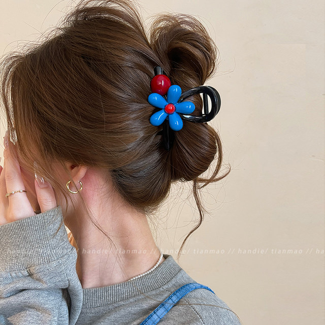 Flower bead hair clip women's high-end 2025 new temperament shark clip hair clip back of the head hair headdress